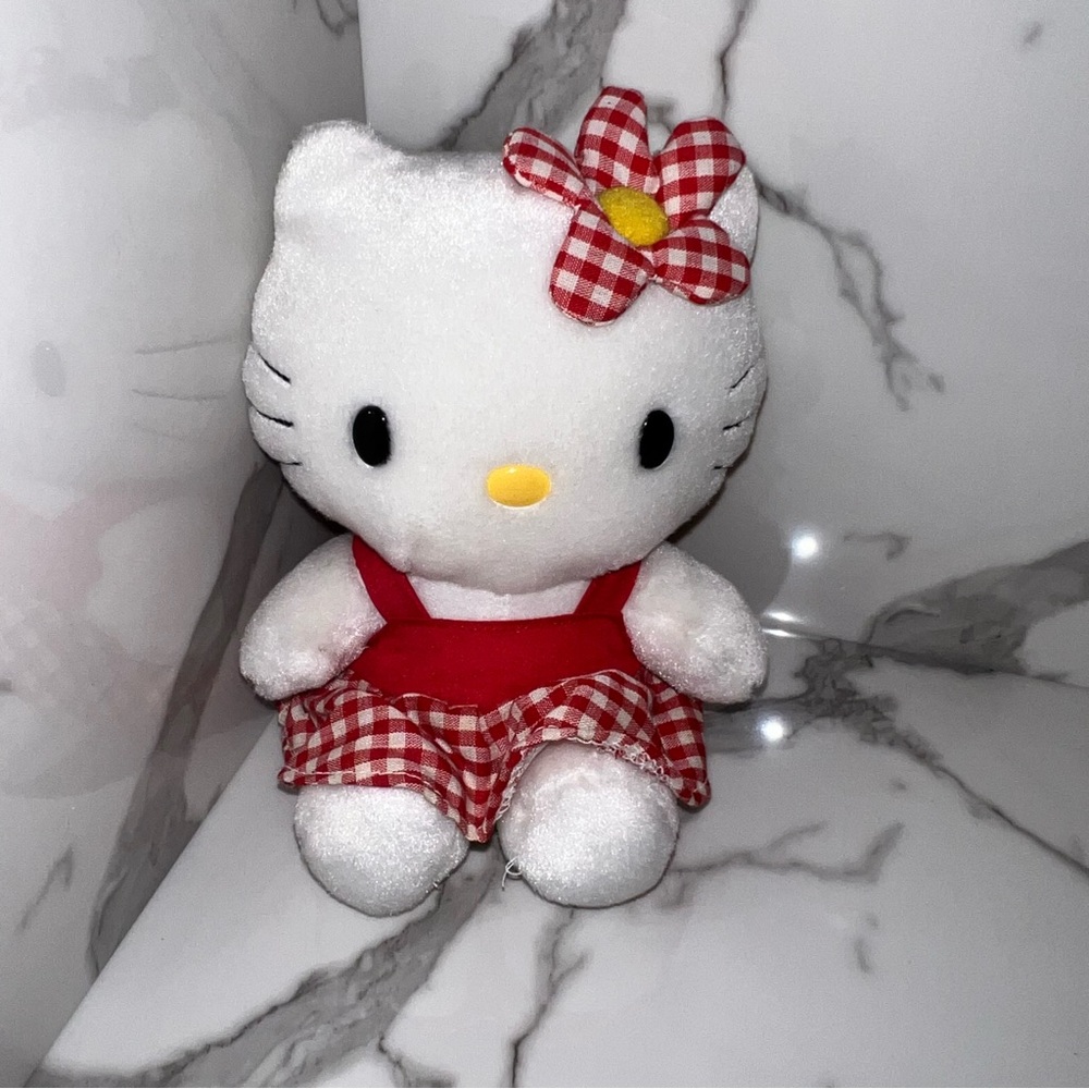 Vintage Sanrio Hello Kitty Plush Stuffed Animal 6" Gingham 1997 Japan 90's